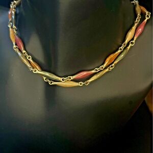 Colorful Enamel Gold tone Links Red Yellow Orange Green Necklace